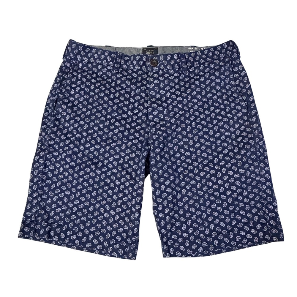 J.Crew Mens 9 Inch Stretch Chino Shorts Navy Blue Paisley Print 31 H7386 SP18